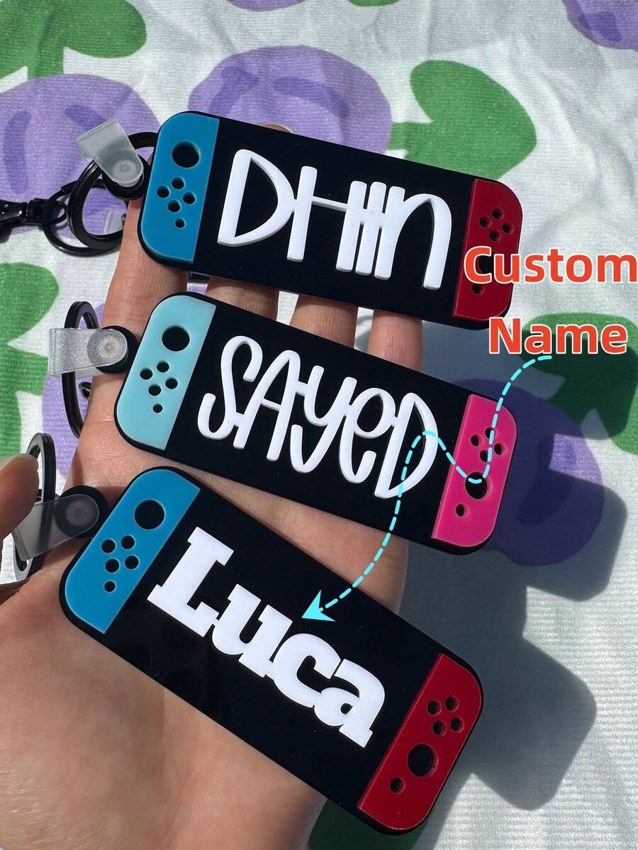 1pc Customizable Name Acrylic Keychain, Game Console Shaped Pendant Keychain, Designed For Gamers Backpack Charm, Personalized Letter Acrylic Keychain, Gift For Family And Friends Backpack Charm Keychain, Colorblock Game Console Pendant Acrylic Keychain - Customized Text Keychain - View 1