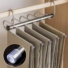 1pc Stainless Steel 6-Layer Magic Pants Hanger - With Anti-Slip Strips, Reinforced Thick Heavy-Duty Multi-Layer Pants Rack With No-Mark Magic Clips, Space-Saving Closet Organizer, Suitable For Rod/Ceiling, Adjustable Pole, Fit For Home/Office/Hotel - View 9