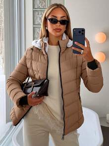Women's Casual Jacket With Zipper Pockets, Autumn/Winter - Brown - View 1
