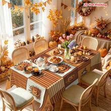 1/2pcs Autumn Tablecloth, Halloween Theme Pumpkin Scarecrow Rustic Style Polyester Tablecloth, Suitable For Dining Table, Coffee Table, Kitchen, Picnic, Camping, Autumn Holiday Decoration, Farmhouse Tabletop Protection - Multicolor - View 2