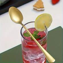 6 Gold Stainless Steel Long Handled Iced Tea Spoons, Dessert Spoons, Coffee Spoons, Cocktail Mixing Spoons, Machine Washable, Suitable For Kitchens, Bars, Restaurants - View 4