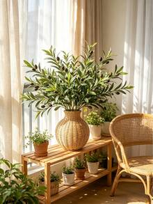 5pcs Artificial Olive Branch Set, Green Plant Stem, Olive Leaves, Faux Fruit, Silk Plant, Artificial Olive Branch With Green Leaves, Vase Filler, Home Decor, Indoor Artificial Greenery, Suitable For Wedding Bouquet, Arch, Wreath - Green - View 1