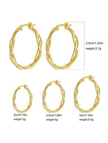 1pc European And American Luxury Style Spiral Twisted Rhinestone Hoop Earrings, Copper Plated Gold Micro-Inlaid Zirconia Small Hoop Earrings, High-End Versatile Commuter Elegant Stud Earrings (2cm-3.5cm Optional) - Gold - View 3
