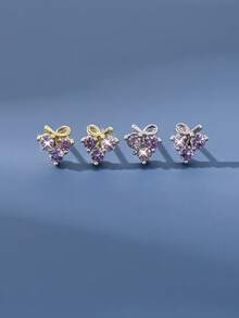 1 Pair S925 Sterling Silver Fruit Purple Cubic Zirconia Stud Earrings, Niche Delicate Mini Earrings, Daily Commute Girl Light Luxury Earrings Gift - Fruit - View 2