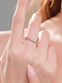 1pc 925 Sterling Silver Simple Geometric Line Clear CZ Finger Rings For Women Classic Wedding Statement Jewelry - Silver - View 3