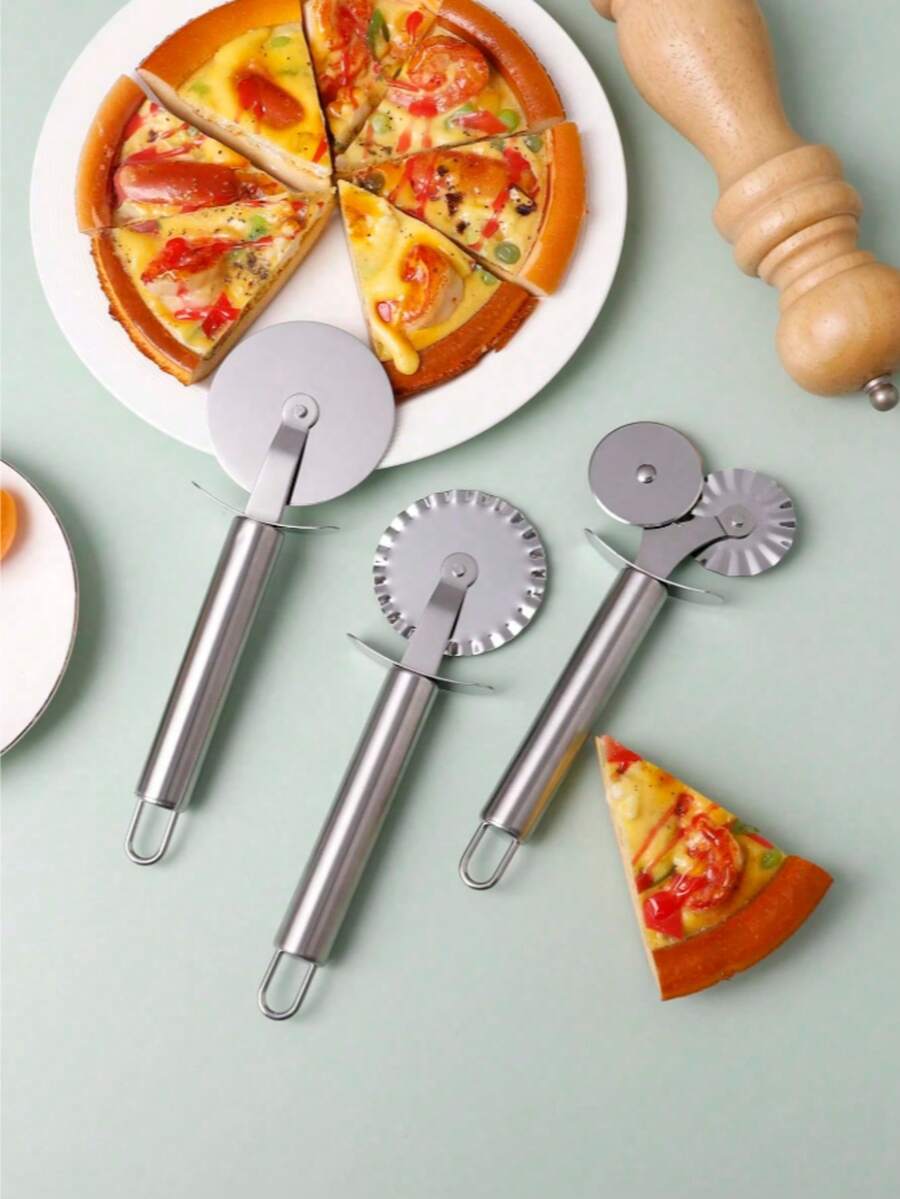 1pc Stainless Steel Pizza Cutter Wheel, Suitable For Cutting Pizza, Cake, Waffle, Pizza Knife, Cheese Slicer, Pizza Cutter, Baking Tool, Pizza Cutter, Mother's Day Gift - Multicolor - View 1