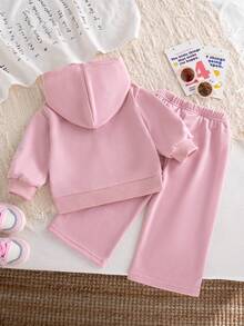 Autumn/Winter Cute & Gentle Pink Sportswear Set For Baby Girls & LOVE Letter Hooded Zip-Up Cardigan With 3D Bow Side Stripe Sweatpants Spring/Autumn Set - Pink - View 3