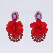 1 Pair Women's Pendant Earrings, Elegant Flowers Paired With Rhinestones, Charming Oval Chandelier Earring, Wedding Party, Christmas Fashion Jewelry - Oval - View 7