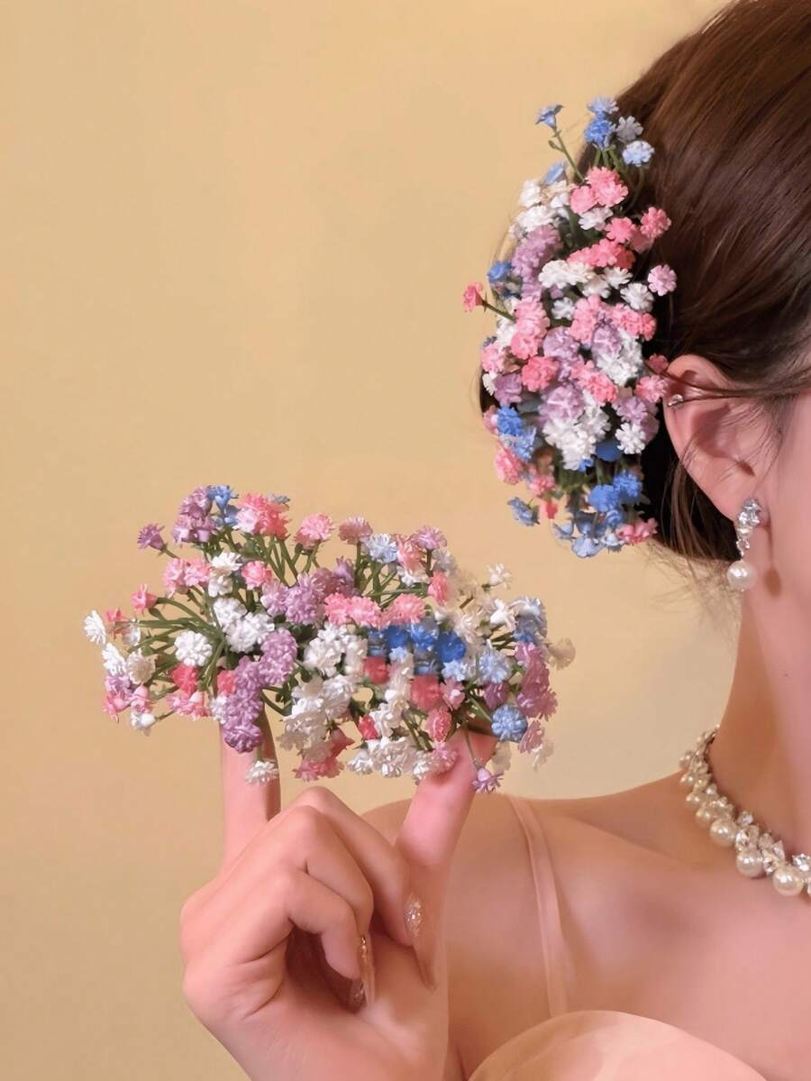 1pc Colorful Starry Sky Hair Pin, New Chinese Style Forest Floral Hair Comb Bun Accessory, Vintage Floral Hair Ornament, Suitable For Wedding Party - Multicolor - View 1