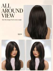 Dark Brown 18 Inch Layered Wavy Synthetic Wig With Curtain Bangs, Natural Loose Wave Heat Resistant Fiber Wigs For Women, Soft Silky Layered Hair, Perfect Daily Look, Halloween, Thanksgiving, Christmas Party Cosplay Hairstyle - Dark Brown - View 4
