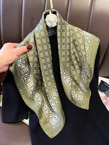 1pc Classic Geometric Pattern Women's 70cm Square Scarf, Daily Outfit Silk Scarf, Headwrap, Bag Strap, Decorative Accessory - Red - View 6