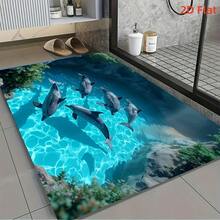 1件裝 3D 水下海豚風景矽藻泥吸水快乾浴室地墊,海洋風印花半圓太陽圖案門墊,趣味可機洗地毯,室內外通用,節日禮物家居裝飾地毯 - 多色 - 查看 4