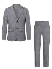 Men's 2-Piece Suit Set, Lightweight British Style Textured Blazer And Pants, Suitable For Casual, Business, Commute, Wedding, Party, Evening Event, Ball - Grey - View 3