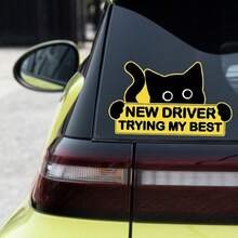 AD 1pc Black Cat Cute Small Black Cat Novice Driver Reminder Sticker, Please Wait Patiently Sign, Car Reflective Decal - A - View 6