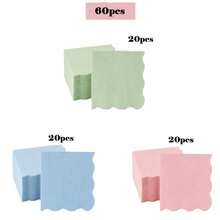20/40/60Pcs,Macaron Solid Color Scalloped Edge Disposable Cocktail Napkins,2‑Ply Plain Morandi Pastel Serviettes In Light Green,Pink & Light Blue,Minimalist Table Decor Tissues,Ideal For BabyShower,Birthday Party,Wedding,Afternoon Tea,Picnic - Multicolor - View 16