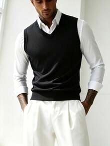 ZYNTH BALENO Men's V-Neck Sweater Vest, Suitable For Fitness, Outdoor Sports And All-Season Wear - Black - View 3