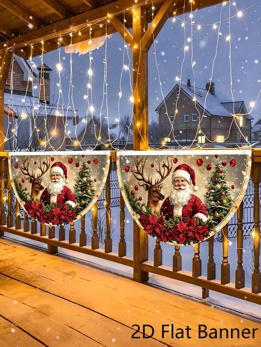 2pcs/1pc Christmas Themed Fan-Shaped Small Flag Decorations, Suitable For Christmas Party, Christmas Tree Decoration, Theme Party, Thanksgiving, New Year, Christmas Party Favors, Holiday Party And Holiday Scene Decoration
