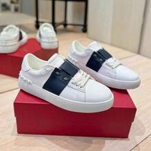 VL Rivet White Leather Sneakers, Plus Size Pair-Skateshoes In Stock, Platform High-Top Shoes, Lightweight Contrast-Color Sports Shoes - 深藍 - 查看 1