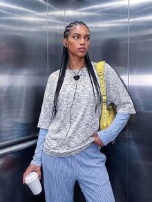 Women's Casual Knitwear Mock Layered Oversized Long Sleeve T-Shirt For Daily Fall & Winter, Going Out, Y2k - White - View 4