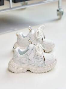 Kids' Mesh Chunky Sneakers, Breathable Hook & Loop Athletic Sneakers For Boys And Girls - White - View 5