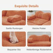 2 Seater L-Shaped Modular Boneless Sofa With 1 Ottoman, Wave Shape, Movable Armrest Cushion, For Living Room & Apartment, No Assembly Required, Orange, 192 X 167 X 70 Cm - Orange - View 6