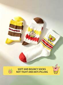 SpongeBob SquarePants 9/3/1雙男女通用隱形船襪，卡通圖案舒適隱形襪，日常休閒襪禮物 - 彩色 - 查看 2
