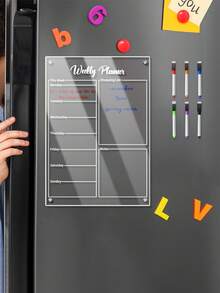 Refrigerator Magnetic Acrylic Planning Board Transparent Weekly Schedule Checklist Board Reusable Erasable Shopping List Memo Board White, Black, Gold 3 Colors Available Home Kitchen Whiteboard - Multicolor - View 9