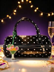 1pc Party Style Bag Charm, Handmade Rhinestone Beaded Pendant With Champagne, Cocktail Glass And Coffee Cup Design - Green - View 4