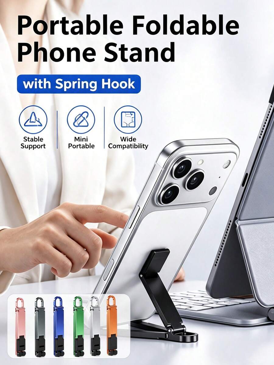 Giá đỡ điện thoại di động gấp gọn, móc khóa mini giữ điện thoại có kẹp nhanh, giá đỡ du lịch nhỏ gọn, phù hợp cho mọi điện thoại thông minh dưới 8 inch - Nhiều màu - Xem 1