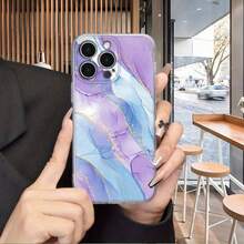 1 pieza Funda de teléfono minimalista con patrón de mármol de concha, alta transparencia, anti-caídas, anti-rayones, anti-huellas, carcasa suave de TPU transparente, protección de lente de cámara compatible con Apple, Nothing, Pixel, cubierta protectora - Multicolor - Ver 4