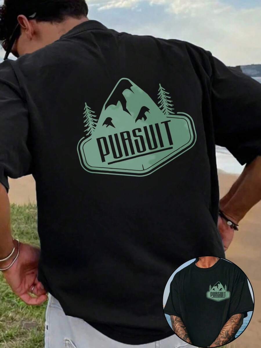 Camiseta Gráfica Mountain Pursuit% Algodón 180 g/² Cuello Redondo Transpirable Corte Regular para Aventuras al Aire Libre en Verano - Negro - Ver 1