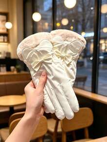 1 Pair Women's Warm Lined Cycling Gloves, Bow Decor Fleece Cuff Detail, Touchscreen Compatible, Winter Warm Gloves, Suitable For Cycling, Outdoor Daily Wear In Cold Weather, Halloween Accessory - Multiple Colors and Styles - View 11