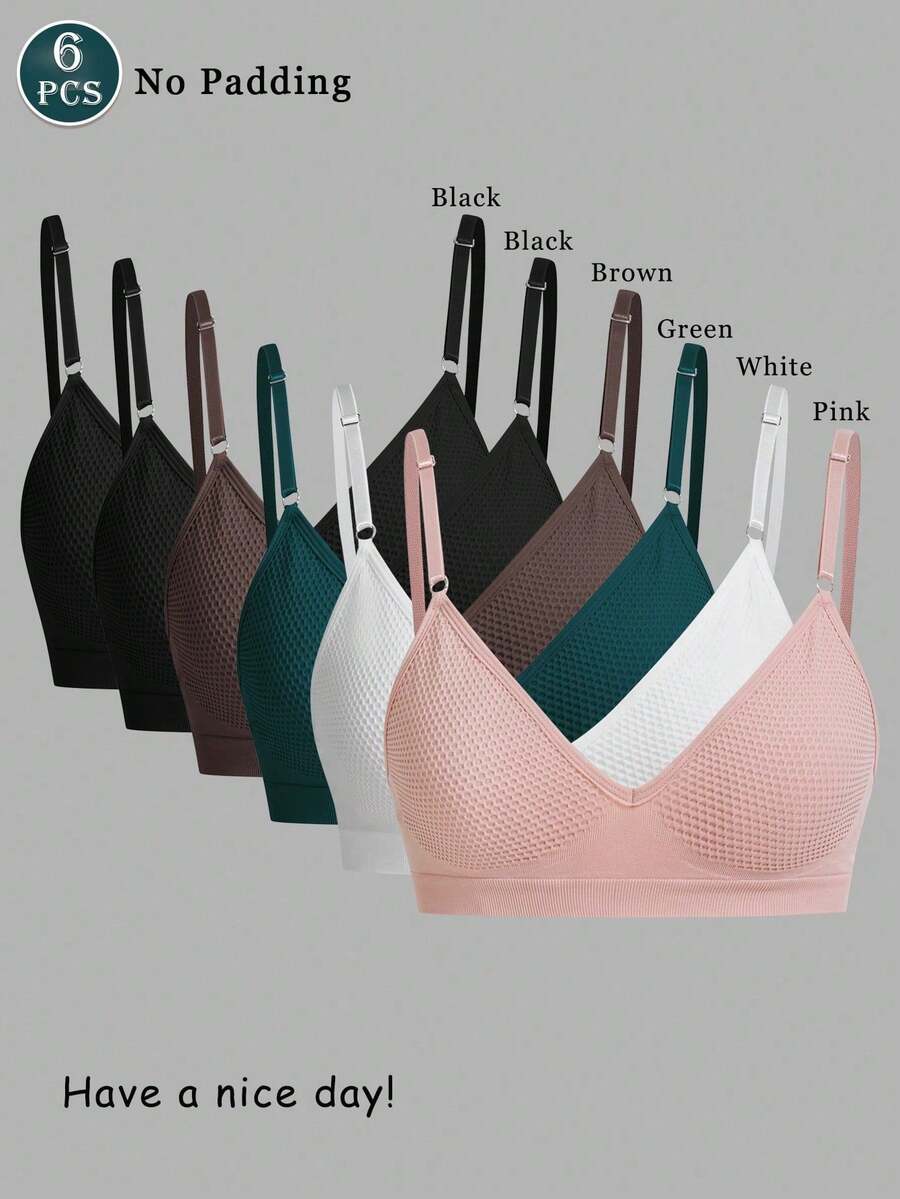 Conjunto de 6 piezas de sujetadores invisibles inalámbricos, ropa interior deportiva multicolor con cierre trasero, sujetadores sin costuras y cómodos para el ejercicio diario. - Multicolor - Ver 1