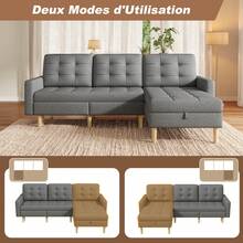 212x130x86cm Grey Chaiselongue Sofa In Fabric For Living Room Relaxation - 灰色 3 人座 - 查看 10