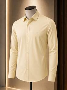 Men's Long Sleeve Spandex Dress Shirt - 米色 - 查看 3