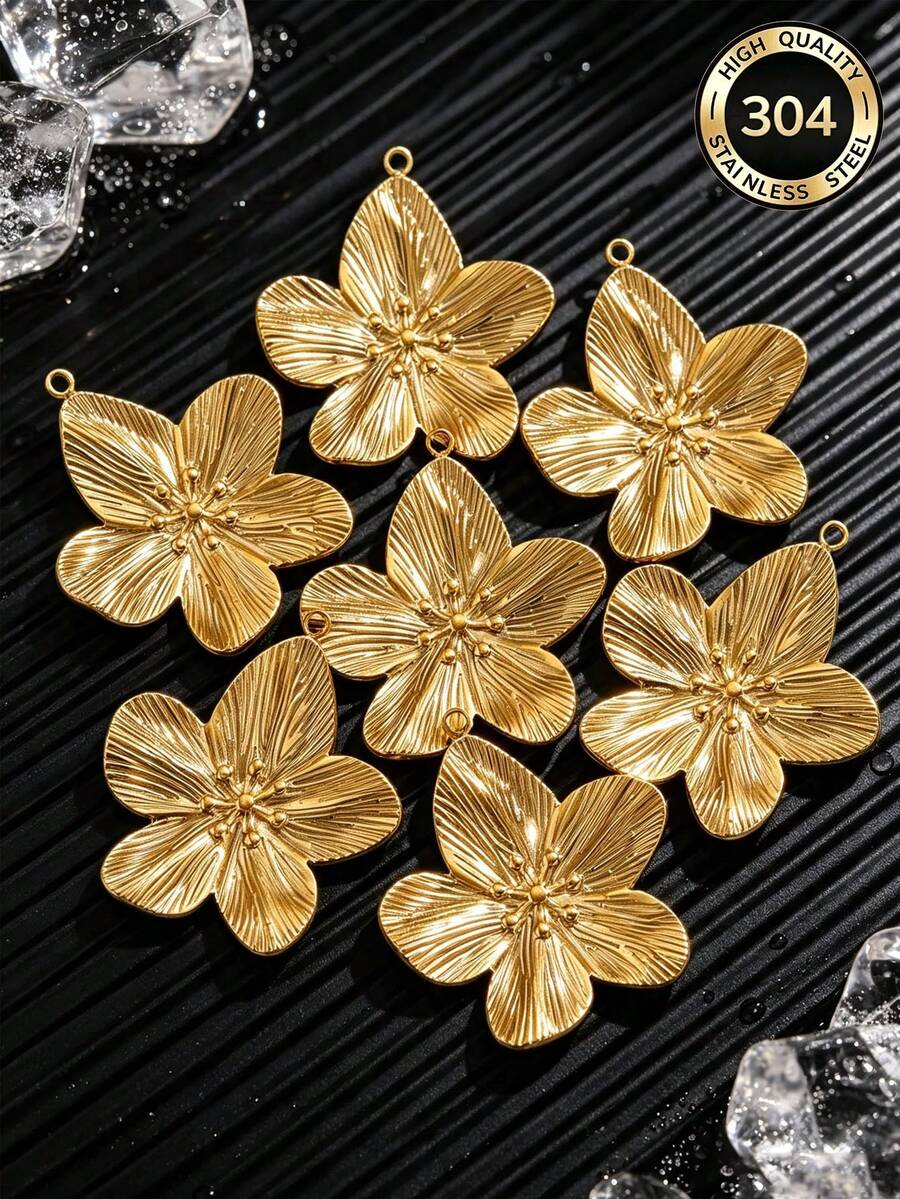 5pcs Stainless Steel 18K Gold-Plated Charms: Fashionable Heart-Shaped Flower Pendant Necklace And Earrings-DIY Jewelry Making Bag Charms Trinkets - Pendants - View 1