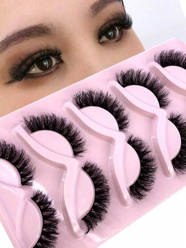 5 Pairs Cat Eye 3D Mink False Eyelashes, Winged Natural Realistic Messy Tail, Long & Thick Soft Fake Lashes
