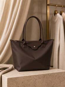 1pc Minimalist Versatile Casual Solid Color Large Zipper Large Capacity Shoulder Tote Bag Crossbody Bag For Women, Suitable For Shopping - Multicolor - View 6