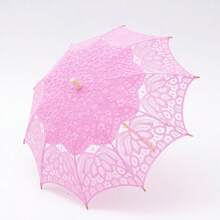 Cloudoo Parapluie en tissu à manche droit avec crochet, brodé de dentelle et fleurs, accessoire décoratif pour voyage, mariage et photographie, parapluie de camping, parapluie de mariée pour robe de mariée, parapluie assorti style Hanfu Kimono japonais, parapluie accessoire cosplay princesse anime - multicolore - Voir 14