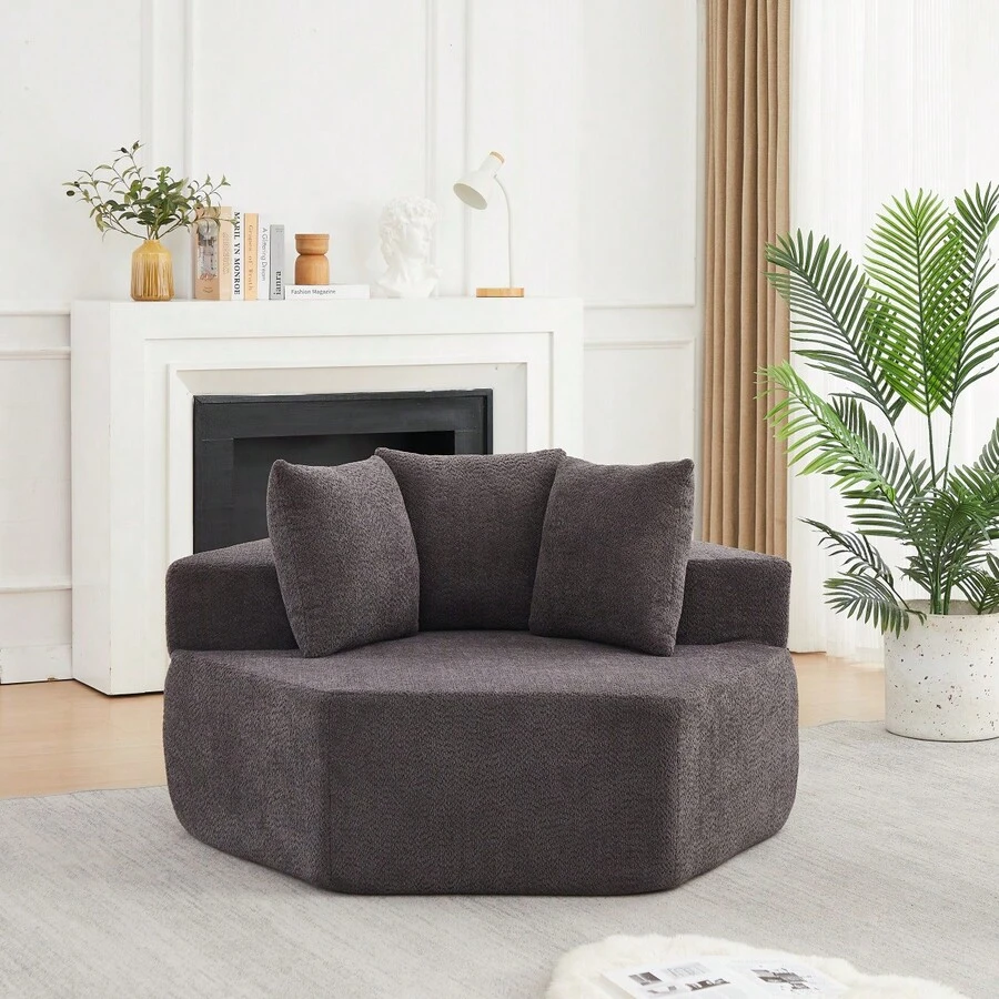 Swivel Chair - 灰色 + 雪尼爾 + 泡棉 + 彈簧 + 現代風格 + 單人座椅 - 查看 1