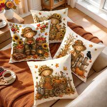 4pcs Autumn Harvest Scarecrow Pattern Pillow Covers Without Inserts, Single-Sided Printed Pillow Covers, Suitable For Living Room, Bedroom, Home Decor, All-Season Pillow Covers - Multicolor - View 6
