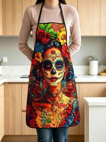 4pcs Day Of The Dead Kitchen Apron, Sugar Skull Woman Floral Marigold Rose Print Adjustable Cooking Apron For Mexican Holiday Halloween Party Decor - Multicolor - View 6