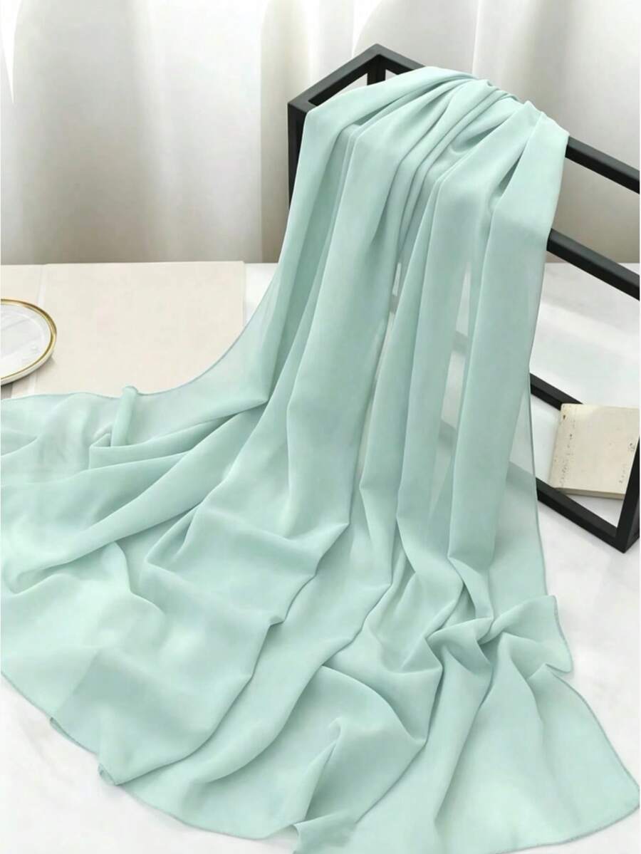 1 pieza Pañuelo de mujer de gasa suave con perlas falsas de unicolor, adecuado para uso diario, accesorios de abaya para invierno y otoño, velo y prenda - verde menta - Ver 1