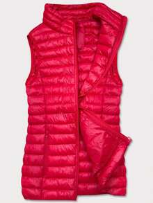 Women's Short Quilted Vest, Lightly Padded, Slightly Fitted, Zippered. - Red - View 3