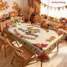 1/2pcs Autumn Tablecloth, Autumn Harvest Theme Polyester Fiber Tablecloth, Country Farmhouse Style Hand-Painted Maple Leaf Pumpkin Cottage Pattern, Suitable For Dining Room Table, Coffee Table, Kitchen, Picnic, Camping, Desktop Decoration, Holiday Setup, Tabletop Protection - Multicolor - View 13