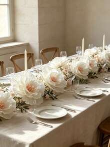 [Large Size High Quality]6pcs Large High Quality Artificial Peony Flowers 11.8 Inches*6 | Handmade Paper Flower Set, Suitable For Wedding Decoration, Window Arch, Birthday Party Backdrop, Home Wall Decor - White - View 2