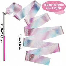 2-Pack Cintas de Gimnasia Rítmica con Varillas 2M, Cintas de Danza Deportiva Arcoíris, Baile para Niños y Adultos Cinta Giratoria Brillante para Ejercicio Entrenamiento - Multicolor - Ver 3