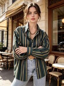 Multicolor Striped Casual Shirt, Personalized Design Loose Blouse For Daily Wear, All Seasons - Multicolor - View 5