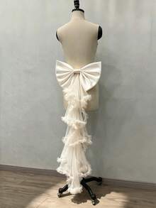 1pc Women's Bowknot Detachable Train, White Black Red Lake Blue Pink Champagne, 100cm Long Wavy Pleated Mesh Big Bow Train, Evening Dress Back Train, Wedding Dress Decoration Waistband, Detachable Bow Accessory Bridal Waist Decor, Wedding Dress Accessory Ribbon Waistband Suitable For Wedding Banquet Performance Party Dress Petticoat Cosplay Decoration Waistband, Holiday Decoration Waistband - Multicolor - View 7
