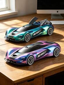 1:16 RC Supercar Toy With Colorful LED Lights, Rechargeable High-Speed Remote Control Racing Car, Drift Sports Car With Handle Controller, Spare Wheels, Traffic Cones, DIY Track Accessories, Indoor/Outdoor Kids Gift - Multicolor - View 12